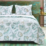 Caribbean Cruz 3PC King Quilt Set : Beach Blue Aqua Coastal Ocean Shell Starfish. Fixed Price $96.45.
