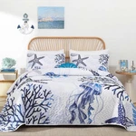 Xruibed Coastal Quilt Set Size Blue Nautical Beach QUEEN(90"X96"),. Fixed Price $43.47.