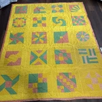 Vintage Pin Wheel Quilt Top Yellow Mcm Design 88X73 Southern Made Nc. Fixed Price $247.00.