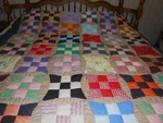 Vintage Handmade Patchwork Quilt Pinwheel Novelty Feedsack Gauze Backing 74"X64". Fixed Price $46.00.