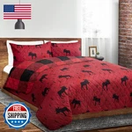 Safdie & Co. Quilt 3PC Set King Reversible Red Moose 60139.EC3K.01. Fixed Price $74.65.
