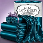 Satin Bed Sheets King 4 Piece Luxury Silky Wrinkle Free Sea Teal Decolure Size. Fixed Price $74.99.
