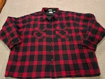 Men's Vtg Oakton Ltd. Red Black Plaid Quilt Lined Button Up Shirt Jacket Sz 4XL. Fixed Price $14.99.