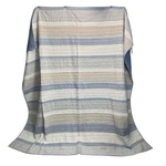 King Quilt Blanket Blue Tan White Striped Cotton Nautical Coastal Beach. Fixed Price $45.50.