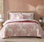 Tommy Bahama King Quilt + 2 Shams Coral Garden New Reversible Bedding Set. Fixed Price $121.00.