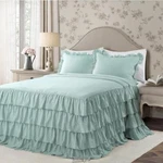 Lush Decor Allison Ruffle Skirt Polyester Bedspread, Queen, Aqua, 3-PC Set. Fixed Price $89.99.
