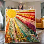 Custom Name Sunshine Quilt Blanket Boho Floral Sunburst Cozy Home Gift. Fixed Price $41.24.