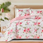 Uozzi Floral Quilt Set Queen White Pink Flower Soft Microfiber Lightweight Bedsp. Fixed Price $71.25.