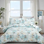 3-PIECE Coastal Beach Bedspread Set Full/queen Quilt Blue Ocean Theme Bed.... Fixed Price $52.14.