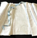 Vintage French Linen Sheet King Size Fine Embroidery. Fixed Price $475.00.