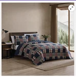 Eddie Bauer - King Quilt Set, Madrona Plaid Navy/red New. Fixed Price $55.00.