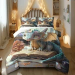 3PC King Dragon Comforter Set Cartoon Fantasy Bedding Cute Animal Quilt. Fixed Price $78.99.