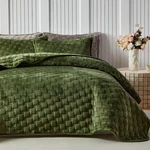 Warmdern Olive Green Velvet Quilt Set King Size, Luxury Geometric Check Patte.... Fixed Price $83.48.