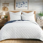 Embroidered Swiss Dot White And Navy Full/queen Quilt Set - Levtex Home. Fixed Price $74.99.