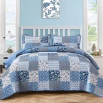 Mybedsoul Blue Boho Quilt Set Queen Size - 3PC Reversible Floral Patchwork 90X96. Fixed Price $53.44.