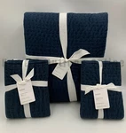 Pottery Barn Pick-stitch Linen Full Queen Quilt 2 Stnd Sham Midnight #Z1106. Fixed Price $275.93.