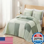 Chezmoi Collection Elm 3-PIECE Chic Patchwork Quilt Set Green Floral Striped. Fixed Price $182.31.