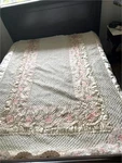 Vintage Bed Spread Floral Embroidered Ruffled Ivory 96'' X 101''. Fixed Price $60.50.