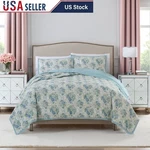 Floral Print Reversible Quilt Set Soft Polyester Shams Cozy Bedding Comfort. Fixed Price $56.34.