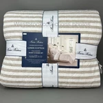 3PC Brooks Brothers Duvet Sham Set Linen Blend Full Queen Quilted Natural Stripe. Fixed Price $143.99.