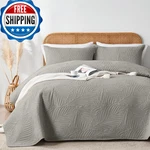 Oarage Twin Quilt Bedding Set, Soft Lightweight Grey Bedspread, Leaf Pattern. Fixed Price $48.74.