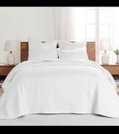 Cross Stitch Bright White Bedspread Set King Quilted And Two Ki. R12. Fixed Price $60.00.