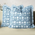 Cpc Blue Meadow Hand Block Print 100% Cotton Ruffle Throw Pillow Cover 18X18 .... Fixed Price $52.04.