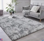 Extra Large 9X12 Shag Area Rug, Tie-dyed Light Grey, Soft Plush Non-skid. Fixed Price $268.43.