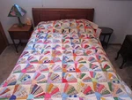 Vintage Finely Hand Pieced & Quilted Blocked Fan 76 X 96 -shown On Queen. Fixed Price $250.00.