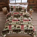 Green Brown Red Bear Duck Lodge 3 Pc Quilt Set Twin Full Queen King Bed Coverlet. Fixed Price $74.90.