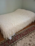 Hand-crocheted Lace Bedspread Queen Neutral Bobbles Throw Blanket Vtg Handmade. Fixed Price $75.00.