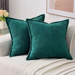 Haussy Teal Throw Pillow Covers 22X22 Inch Set 2, Soft Corduroy Solid Stri.... Fixed Price $32.11.