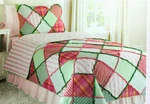 Twin Quilt + Standard Sham Pink Green Patchwork New Savannah Cotton. Fixed Price $54.00.