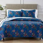 Aqua Home Reversible Printed Floral Cotton Queen Quilt & Shams Set Navy. Fixed Price $59.99.