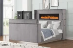 Lavish Modern Style Queen Bed Made With Fireplace In Headboard & Tv Stand. Fixed Price $2106.03.