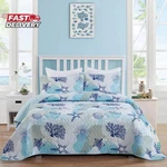 Dinjoy Coastal Quilt Set Queen Size, Blue Ocean Beach Themed Bedding Coral. Fixed Price $50.33.