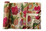 Indian Twin Fruit Print Beige Blanket Cotton Dorm Decor Kantha Quilt Boho Gudari. Fixed Price $47.69.