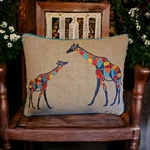 Giraffe Embroidered Levtex Home Throw Pillow Canvas Tan & Turquoise Africa. Fixed Price $24.95.