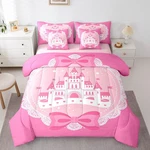 Girls Princess Comforter Set With Sheets Queen Size 7 Pieces Cartoon Castle Pink. Fixed Price $57.20.