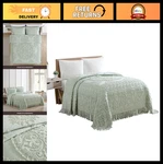 King Size Medallion Chenille Bedspread - Elegant Sage Color, Soft & Cozy Bedding. Fixed Price $101.99.