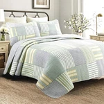 Quilt Set Twin Patchwork Blue White Stripe Reversible Cotton Pillow Sham Bedding. Fixed Price $97.47.