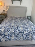 Pottery Barn Queen Quilt Blue Mediallon Floral Revers Striped French Country. Fixed Price $75.00.