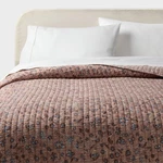 King Printed Floral Gauze Reversible Quilt Brown - Threshold. Fixed Price $45.99.