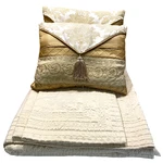 Vtg Pem America King Quilted Bedspread Set Pale Gold 5PC Shams Accent Pillows. Fixed Price $81.52.