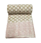 Indian Block Print Kantha Quilt Bedspread Bedding Throw Cotton Blanket Art. Fixed Price $101.31.