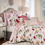 Levtex Home - Joy Birds Quilt King And Holly Red Green Citron Taupe. Fixed Price $164.35.