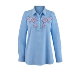 Collections Etc Embroidered Chambray Popover Blouse-large-quilt-country-roll Tab. Fixed Price $14.99.