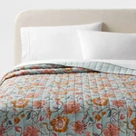 Full/queen Earthy Vines Quilt Teal Blue/mustard Yellow/light Pink Floral. Fixed Price $24.64.