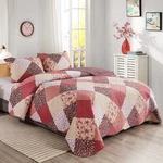 Qucover Twin Quilt Set, 3 Piece Multicolour Floral Patchwork Print Bedspread .... Fixed Price $54.37.