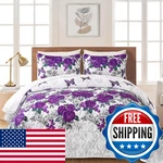 Yiran Purple Floral Bedspreads Queen Size Rose Flowers Quilt Bedding Set 3. Fixed Price $65.16.